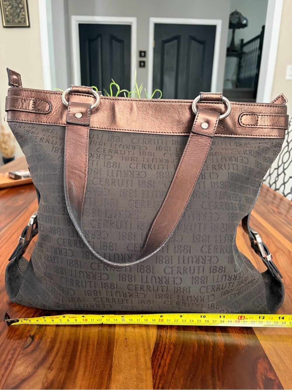 Cerruti 1881 Dark Brown Canvas Messenger Tote with Leather Trim made in Italy 🇮🇹